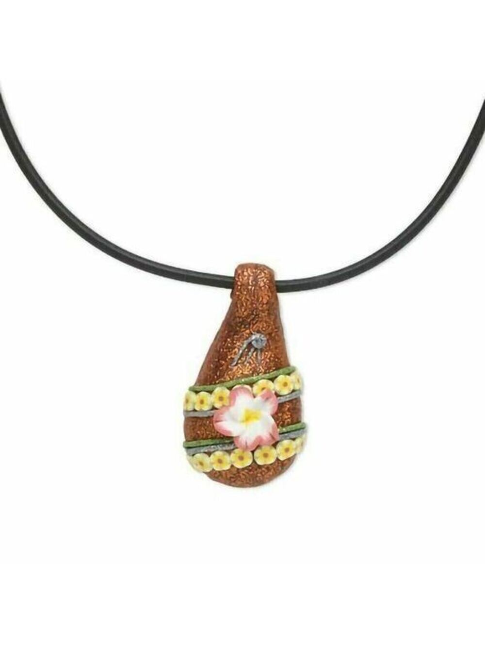 Hand Crafted Fancy Clay Flower Accent Pendant Necklace